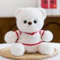 Cute white plush teddy bear in red stripe knitted sweater soft stuffed toy home decor gift - College Sweater Style / White