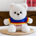 Cute white plush bear toy with colorful knitted sweater, soft stuffed doll for home decor gift. - Red Yellow Blue Love Style / White