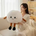 Lindo muñeco de peluche blanco, cojín redondo estilo mochi suave con extremidades marrones. - 35 cm / Blanco