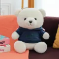 Cute white teddy bear plush toy wearing dark blue hoodie, soft sleeping pillow gift for girls - 25cm / White Bear in Dark Blue Hoodie