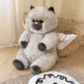 Fluffy long hair cat plush toy cute sitting animal doll soft stuffed pillow for girls gift - 25cm / Gray