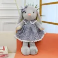 Cute long-eared rabbit plush toy with floral dress, soft stuffed bunny doll for girls birthday gift. - 35cm / Gray