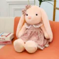 Cute floral dress long ear rabbit plush toy soft stuffed doll girl birthday gift cute toy - 35cm / Pink