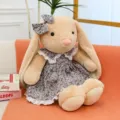 Cute floral dress lop-eared rabbit plush toy soft stuffed animal companion doll for girls birthday gift - 35cm / Off White