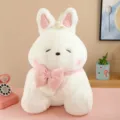 Cute white plush rabbit stuffed toy with pink bow, soft fluffy bunny doll gift for kids girls. - 35 cm / White