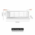 Escurridor de platos de metal blanco con asas de madera, cesta organizadora de encimera - Blanco
