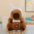 Capybara plush toy with cute hat holding boba tea soft stuffed doll gift variant design - White Rabbit Capybara / 55 cm (Including Ears) (1kg)