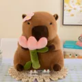 Cute capybara plush toy holding pink tulip, soft stuffed animal doll gift for kids and girls. - Capybara Holding Flowers / 55 cm (Including Ears) (1kg)
