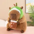 Cute capybara plush toy with green fruit hat holding bubble tea cup soft doll gift - Capybara with Avocado Hat / 55 cm (Including Ears) (1kg)