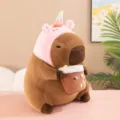 Adorable peluche capybara avec bonnet licorne et tasse de thé boba jouet doux cadeau - Capybara avec chapeau licorne