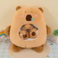 Joli coussin en peluche capybara avec ventre transparent et trois petites poupées. - 30cm avec 3 petites poupées / Un sac de coussins en peluche capybara marron