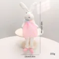 Handmade white Easter bunny plush doll in pink floral tulle dress for home holiday decor - Sitting Bunny with Dangling Legs - Pink