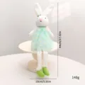 Plush Easter bunny doll in green floral daisy dress with 44cm height dimension - Sitting Rabbit with Hanging Legs - Blue