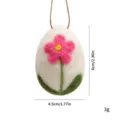 Handmade white wool felt Easter egg hanging ornament with pink flower pattern and leaf - Single Piece / Flower-White