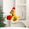 Handmade yellow wool felt dog Christmas hanging ornament with Santa hat and gift box - Gift Pack Puppy