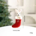 Adorno de conejo de fieltro en calcetín de Navidad rojo con colgador - Conejo