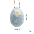 Light blue wool felt Easter egg ornament with white floral pattern and twine hanger - Single Piece / Five-Petal Flower-Blue