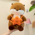 Cute otter plush toy with small backpack, soft stuffed animal doll birthday gift for girls. - Backing Starfish Backpack Style / 33cm / Brown
