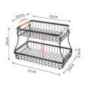 2-tier metal storage basket with wooden handles, black wire rack for kitchen and home. - Wood Handle Without Accessories / Black