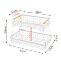 2-Tier Metal Storage Basket with Wooden Handles Kitchen Fruit Vegetable Organizer Rack 37cm - Wood Handle Without Accessories / White
