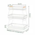 3-tier white metal storage basket rack with wooden handles, kitchen spice and vegetable organizer. - Triple Tier Without Accessories / White