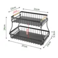 2-tier metal kitchen storage basket with wood handles, black desktop organizer rack. - Wood Handle Gasket Without Box / Black