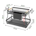 2-Tier Kitchen Storage Rack Metal Dish Drying Shelf with Wood Handles and Drain Tray - Wood Handle Gasket / Black