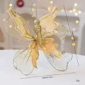 Elegant golden fabric butterfly Christmas tree ornament with glittering sequins and gold dust - 22*20cm / 3D Gold
