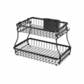 2-Tier metal wire storage basket dimension diagram for kitchen, bathroom and desktop organizer. - Upgraded Steel Ball Base / Black