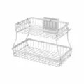 2-tier metal wire storage basket white kitchen bathroom desktop organizer rack shelf - Upgraded Steel Ball Base / White