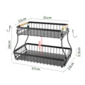 2-Tier Countertop Storage Basket with Wooden Handles and Hooks for Kitchen and Bathroom Organization - Wood Handle Gasket + 2 Banana Hooks / Black