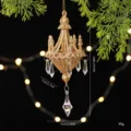 Glittery gold chandelier Christmas tree hanging ornament with crystal drops, 18cm - Chandelier / 7x7x18cm / Gold