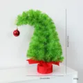 Pequeño árbol de Navidad verde torcido con base roja y adorno de bola, 45 cm de alto - Árbol de Navidad Curvado / 45cm / Verde Manzana