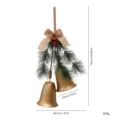 Decoratieve gouden kerstklokken hanger met kunstmatige dennennaalden en jute strik - Gouden Dubbele Bellen met Dennennaalden