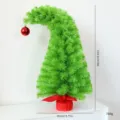 Variante de árbol de Navidad verde torcido de 60 cm con adorno rojo y base - Árbol de Navidad Curvado / 60CM / Verde Manzana