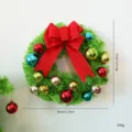 Corona de Navidad verde de 30cm con gran lazo rojo y bolas brillantes coloridas decorativas - Corona navideña / 30cm / Verde Manzana