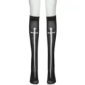 Femmes bas genoux gothiques chaussettes hautes noires avec motif épée croix blanche cosplay - Taille unique / Bas / Chaussettes de Nonne / Noir