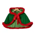 Weihnachtsumhang mit Kapuze, rotem Plüschrand, grünes Festtagskostüm für Weihnachtsfeier. - Einheitsgröße / Robe / Grasgrün/Roter Besatz