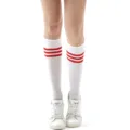 White knee high socks with red stripes, cotton sports socks for women daily wear - White with Red Stripes