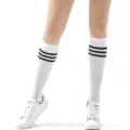 Chaussettes de sport mi-bas rayées en coton épais pour femmes, idéal pour le foot. - Taille unique / Bas / Blanc avec rayures noires