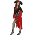 Halloween ensemble de costume de pirate pour femme, robe sexy de capitaine cosplay avec chapeau. - M / Haut et Bas / Pirate (Avec Chaussettes Résille 8200)