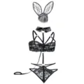 Ensemble de lingerie lapin en dentelle noire sexy costume de jeu de rôle trois pièces. - Taille unique / Noir