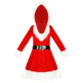 Costume de Noël sexy robe de Père Noël à capuche détail bordure en fausse fourrure. - M / Robes / Rouge