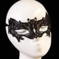 Black lace bat mask, hollow design, perfect for Halloween party and cosplay costume accessory. - One Size / Bat Eye Mask / Black