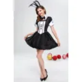 Sexy bunny girl costume for Halloween party cosplay role play outfit with ears and cuffs set. - M / Dresses / Black