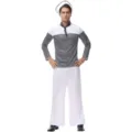 Gedetailleerd overzicht van het zeemanspak voor heren, zwart-wit gestreepte top en broek. - M / Set (Broek-versie) / Zwart-witte Strepen