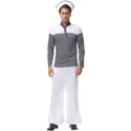 Vue détaillée du costume de marin pour homme avec haut rayé à manches longues et pantalon. - M / Haut et Bas / Ensemble Pantalon Long Homme