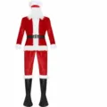 Complete plush Santa Claus costume set with hat beard jacket trousers and boot covers. - M / Set / Red