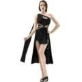 Detailed view of the medieval Athena cosplay goddess costume, perfect for Halloween parties. - S / Dresses / Black