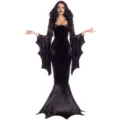 Gothische vampier vleermuis lange jurk, zwart fluwelen kostuum voor Halloween cosplay feestjes. - S / Dresses / Zwart